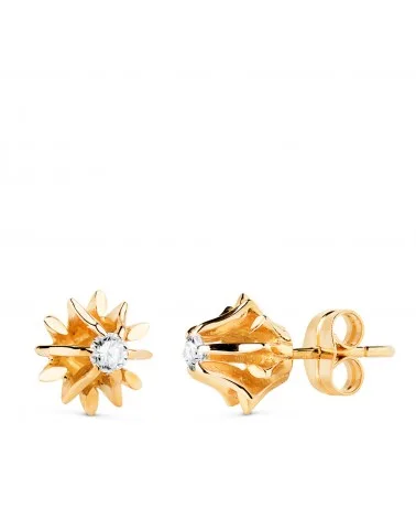 Pendientes oro 18k amarillo macizos 2 diamantes naturales