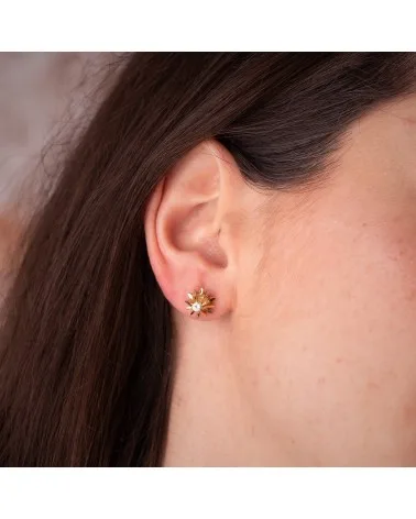 Pendientes oro 18k amarillo macizos 2 diamantes naturales