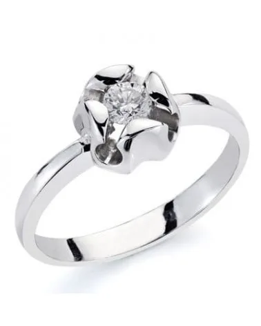 Solitario oro 18k blanco con diamante natural 0,2 quilates 7,5 mm