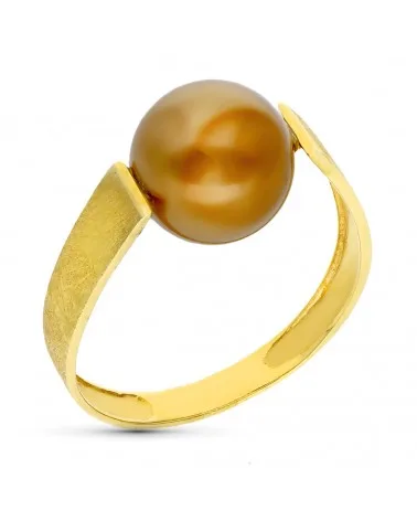 Sortija oro 18k amarillo perla chocolate 10 mm