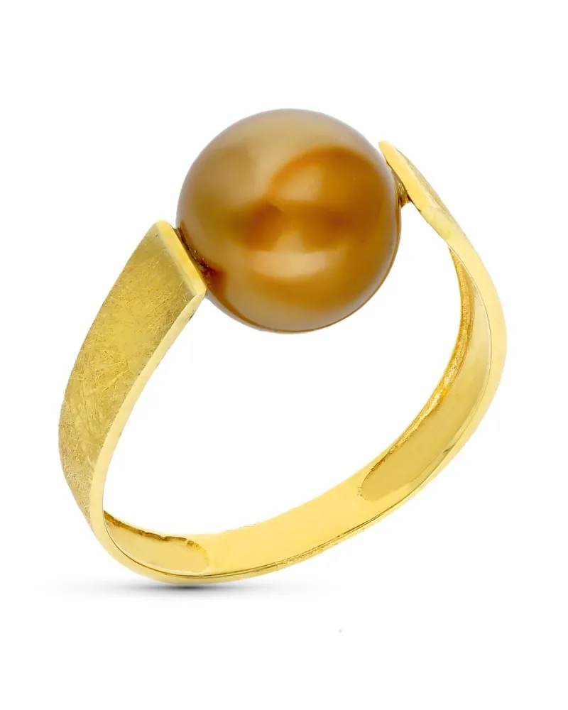 Sortija oro 18k amarillo perla chocolate 10 mm