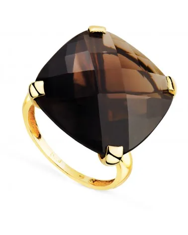 Sortija oro 18k amarillo piedra color fumé con garras