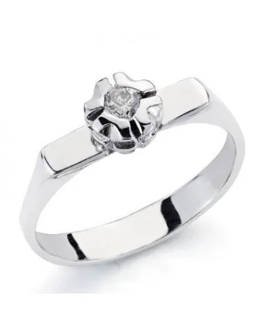 Solitario oro 18k blanco diamante natural 0,1 quilates