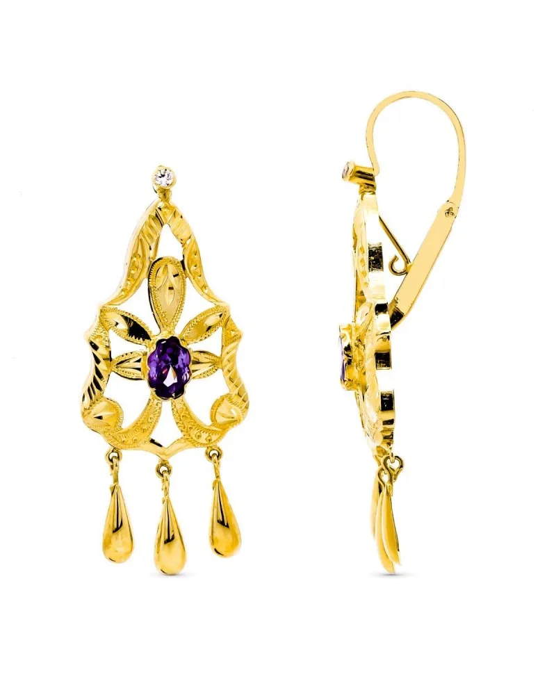Pendientes oro 18k amarillo cigarron lagrimas 47x16 mm