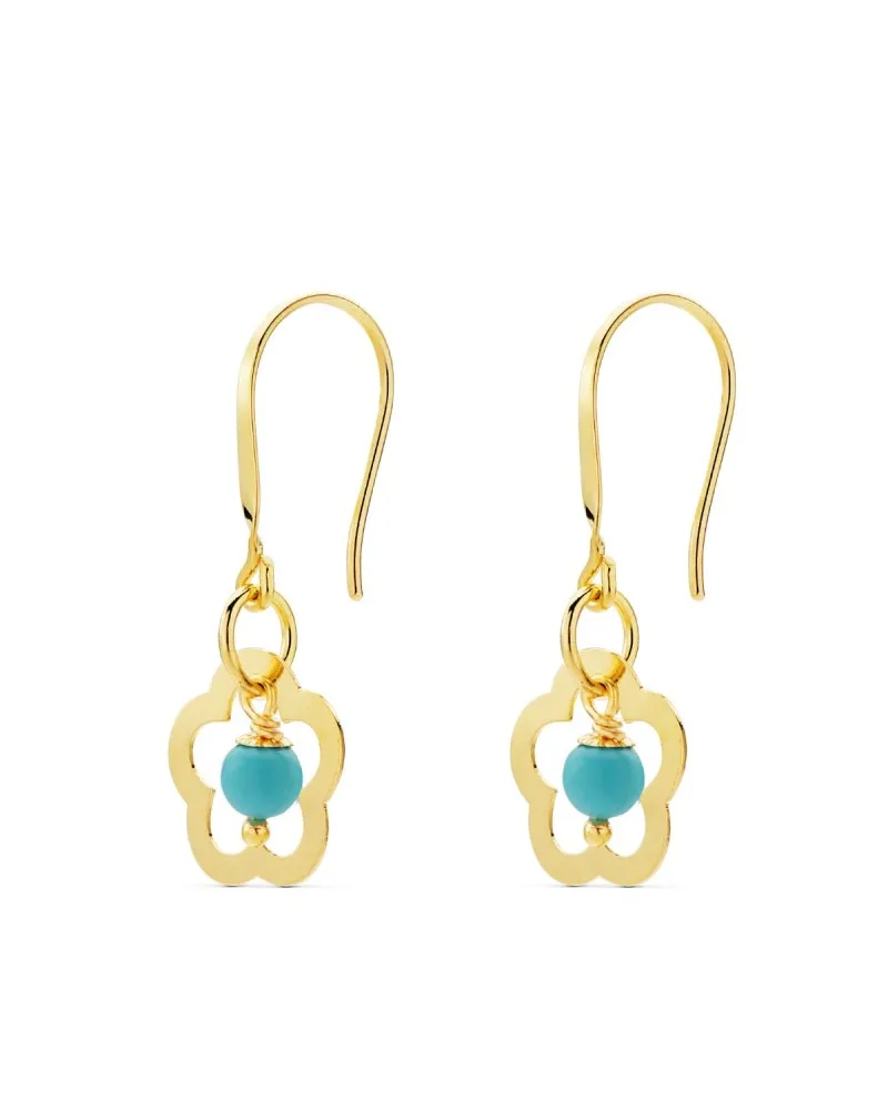 Pendientes oro 18k amarillo flor con turquesa