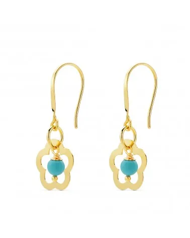 Pendientes oro 18k amarillo flor con turquesa