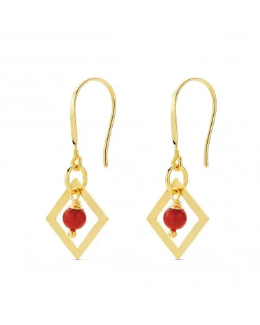 Pendientes oro 18k amarillo cuadrado con coral