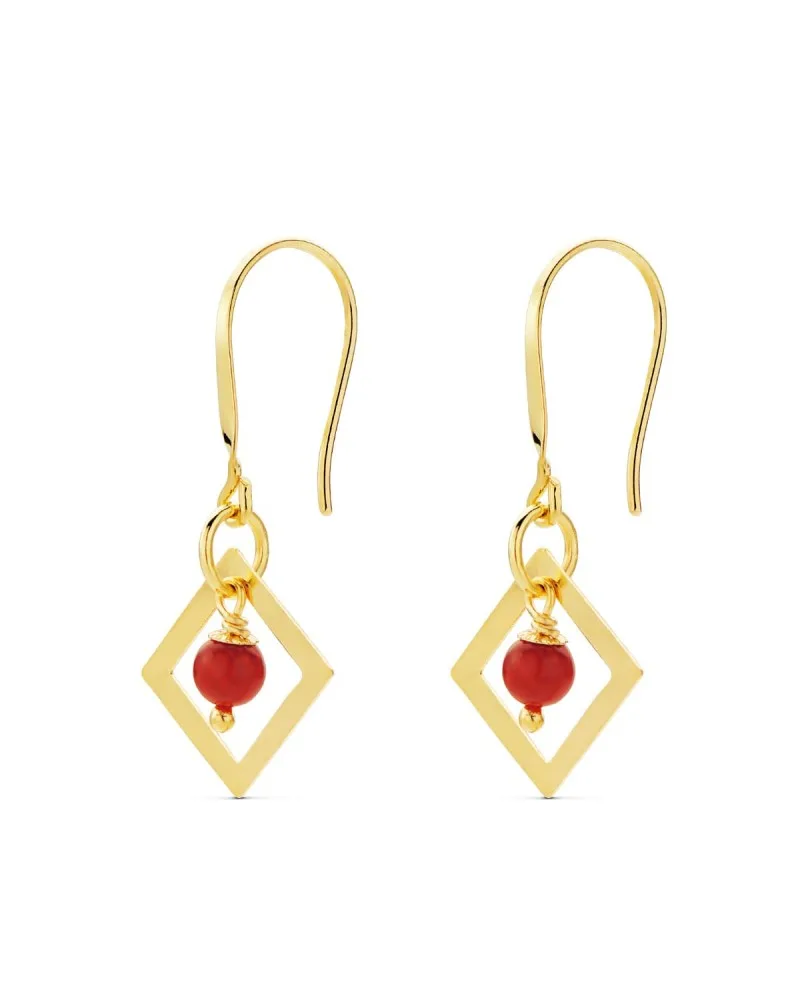 Pendientes oro 18k amarillo cuadrado con coral