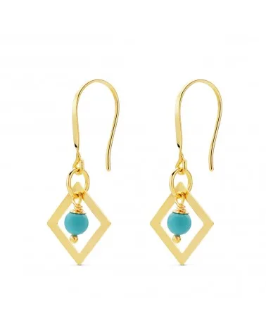 Pendientes oro 18k amarillo cuadrado con turquesa