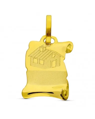 Colgante oro 18k amarillo pergamino casita 16x12 mm