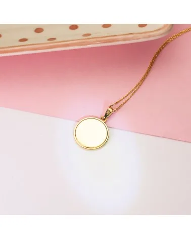 Medalla oro 18k amarillo Virgen Niña nácar redonda 17 mm
