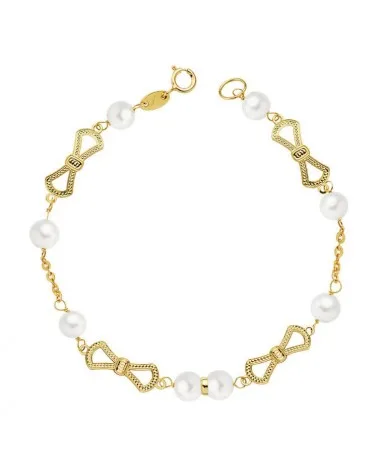 Pulsera oro 18k amarillo comunión perla 5,5 mm 17,50 cm