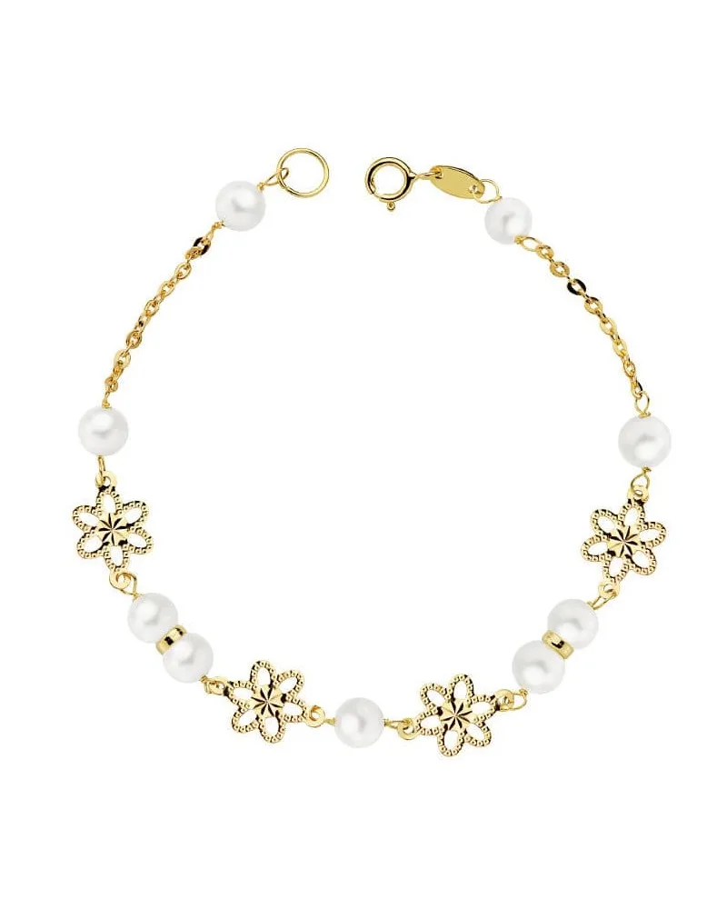 Pulsera oro 18k amarillo comunión perla 5,5 mm 18 cm