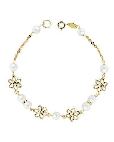Pulsera oro 18k amarillo comunión perla 5,5 mm 18 cm