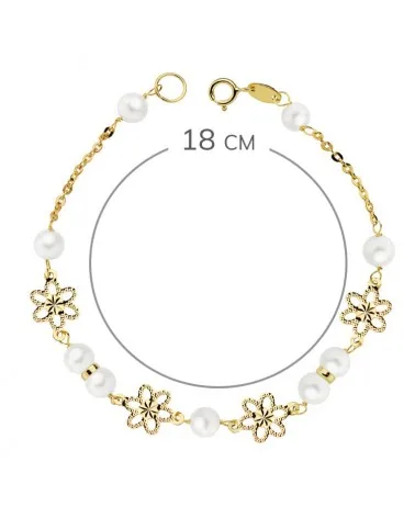 Pulsera oro 18k amarillo comunión perla 5,5 mm 18 cm