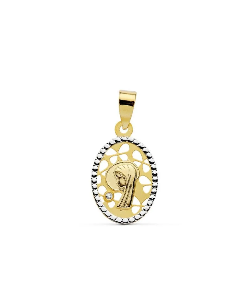 Medalla oro 18k amarillo Virgen Niña bicolor oval 16x12 mm