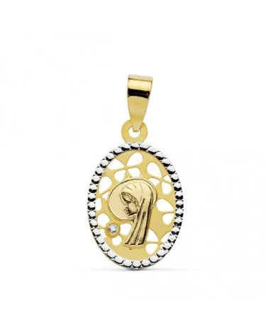 Medalla oro 18k amarillo Virgen Niña bicolor oval 16x12 mm