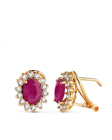 Pendientes oro 18k amarillo diamantes de laboratorio y rubí