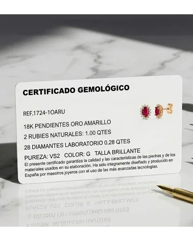 Pendientes oro 18k amarillo rubí natural 6x4 mm