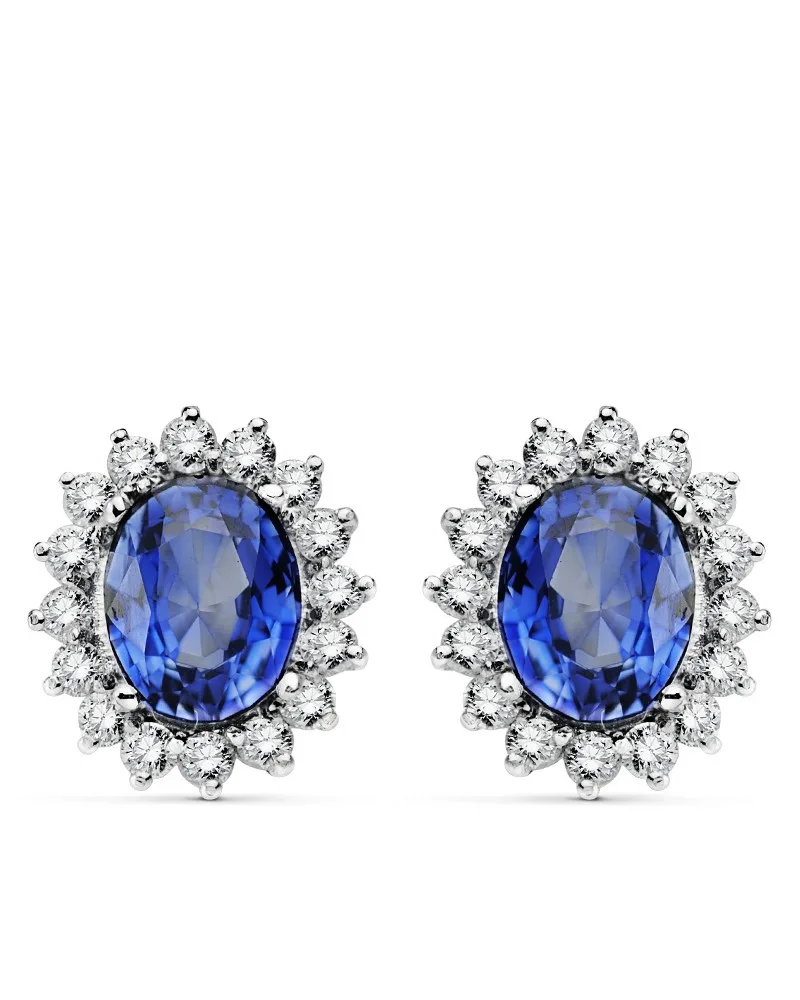 Pendientes oro 18k blanco zafiro difusión 9x7 mm