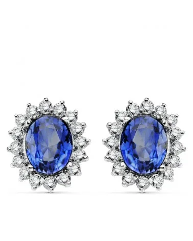 Pendientes oro 18k blanco zafiro difusión 9x7 mm