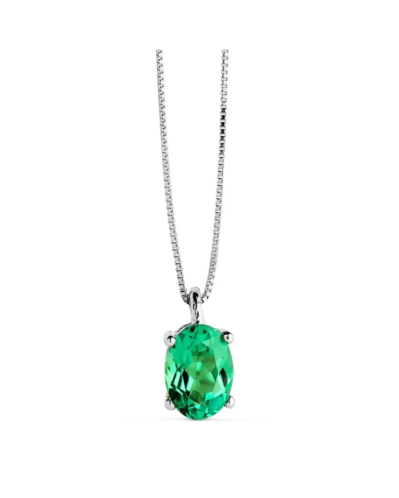 Colgante oro 18k blanco con cadena esmeralda recristalizada