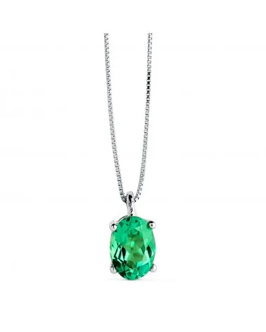 Colgante oro 18k blanco con cadena esmeralda recristalizada