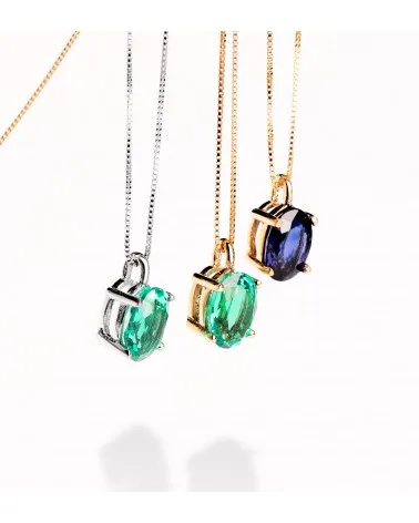 Colgante oro 18k blanco con cadena esmeralda recristalizada