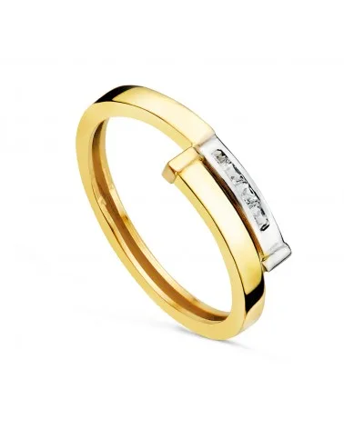 Sortija oro 18k bicolor con dos bandas cruzadas y circonita