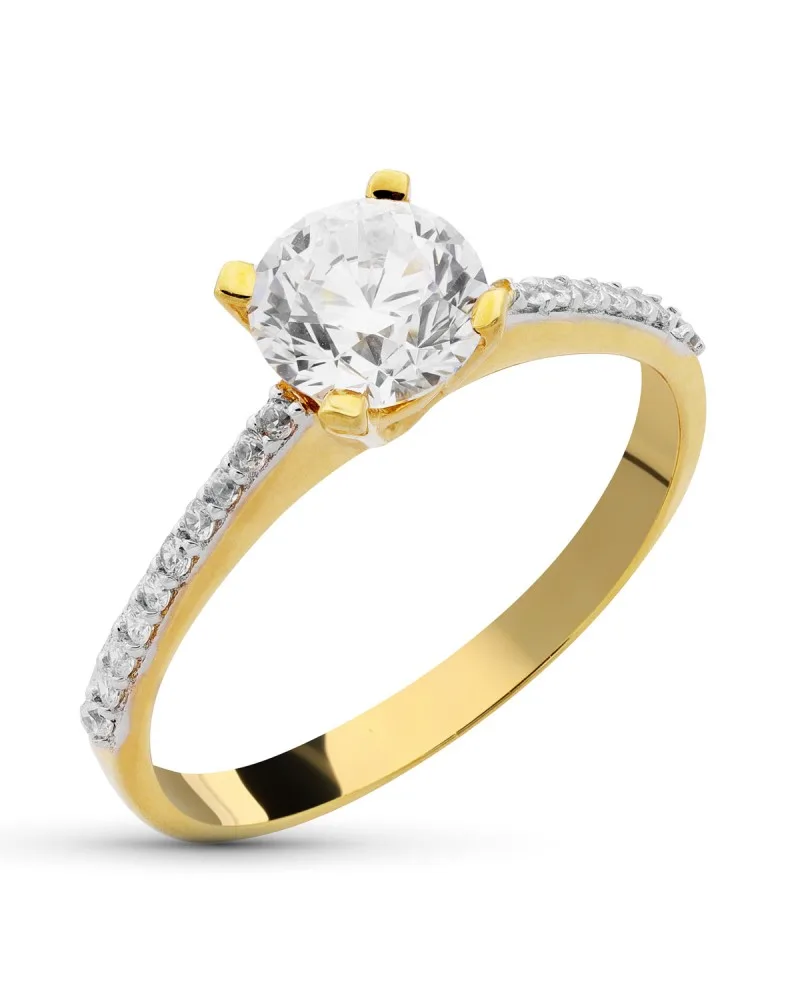 Solitario oro 18k bicolor circonitas en garras
