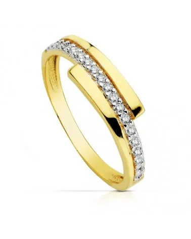Sortija oro 18k bicolor cruzada con circonita