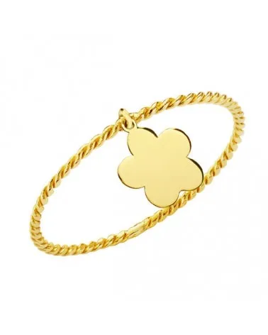 Sortija oro 18k amarillo cuerpo fino rizado y colgante flor