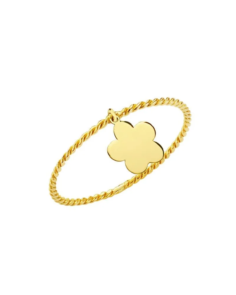 Sortija oro 18k amarillo cuerpo fino rizado y colgante flor