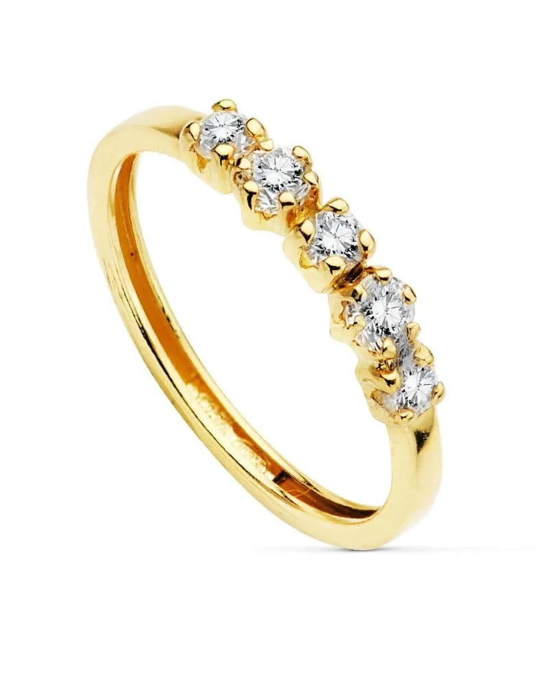 Sortija oro 18k amarillo con 5 circonitas