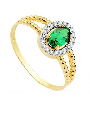 Sortija oro 18k bicolor esmeralda recristalizada 6x4 mm