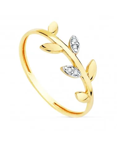 Sortija oro 18k bicolor con laterales de hojitas lisas