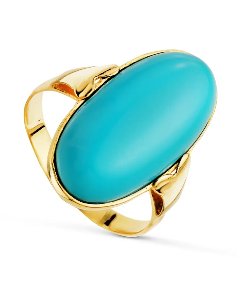 Sortija oro 18k amarillo lanzadera turquesa sintetica