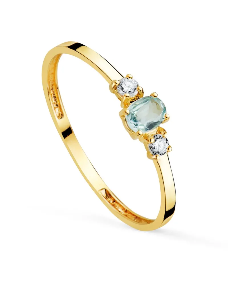 Sortija oro 18k amarillo piedra aguamarina 4x3 mm y circonitas