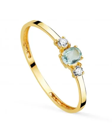Sortija oro 18k amarillo piedra aguamarina 4x3 mm y circonitas