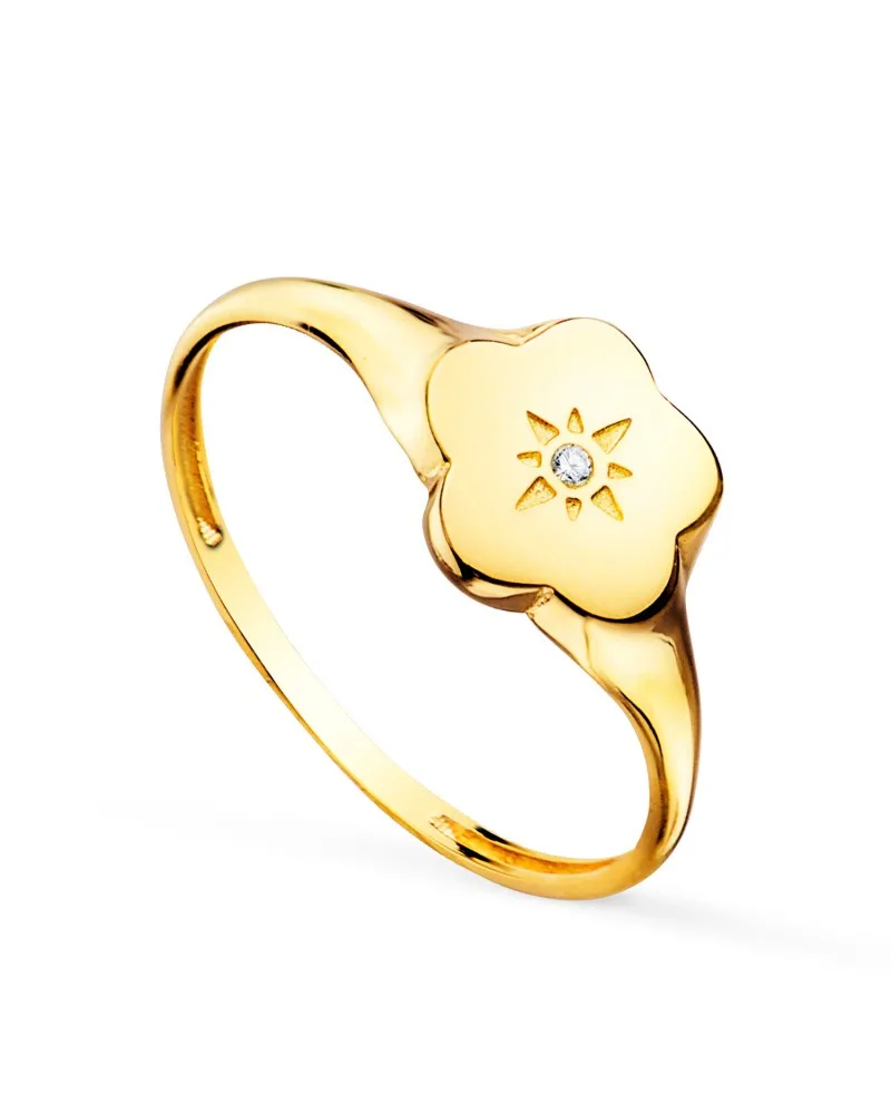 Sello oro 18k amarillo mujer cabeza flor con circonita 9x8 mm