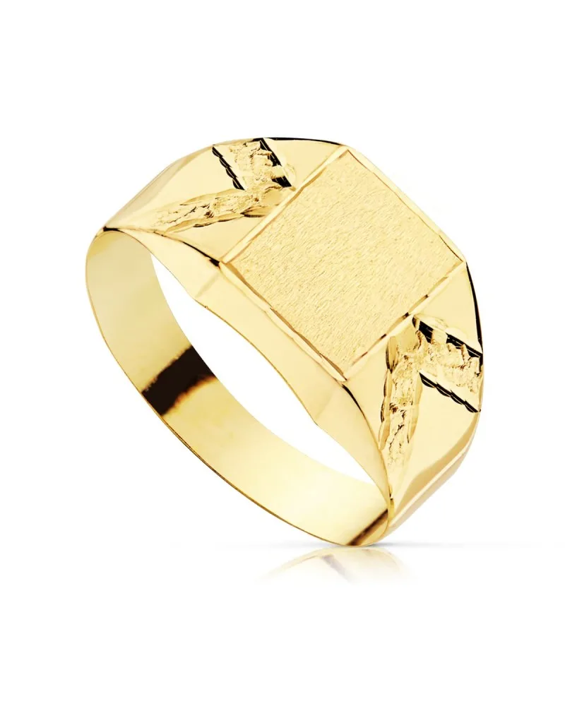 Sello oro 18k amarillo hueco rectangulo lateral tallado