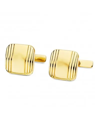 Gemelos oro 18k amarillo cuadrados mate y brillo 14mm