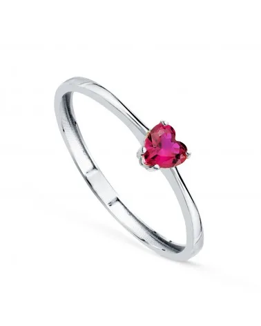 Sortija oro 18k blanco corazón de corindón reconstruido en garras