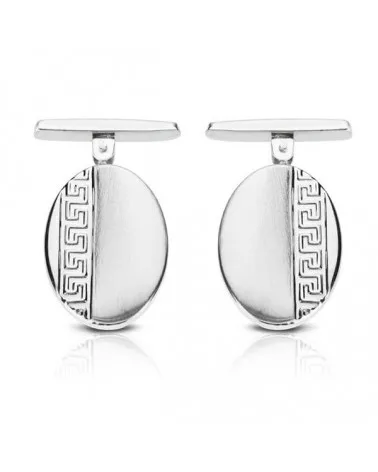 Gemelos oro blanco 18k oval greca 18x13mm