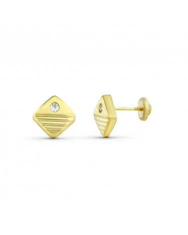 Pendientes oro 18k cuadrados 7x7mm cierre tuerca
