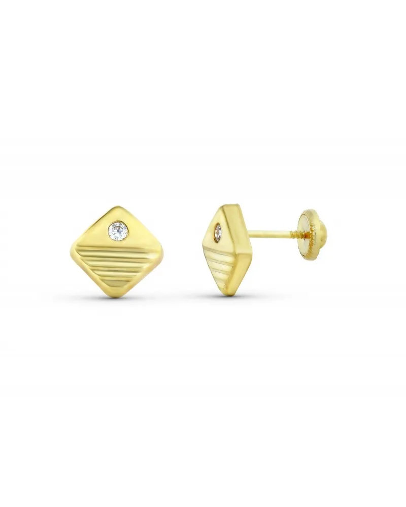 Pendientes oro 18k cuadrados 7x7mm cierre tuerca