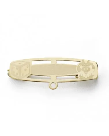 Alfiler oro 18k bicolor dado y cerdito 28x8 mm