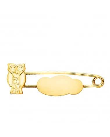 Alfiler oro 18k búho y nube acabado mate 29x10mm