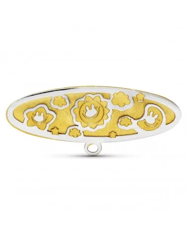 Alfiler oro 18k bicolor motivos florales 28x9mm