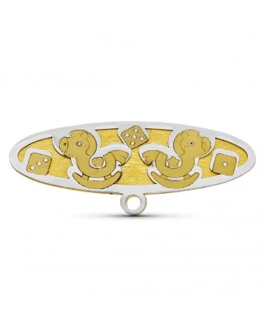 Alfiler oro 18k bicolor caballitos 28x10mm